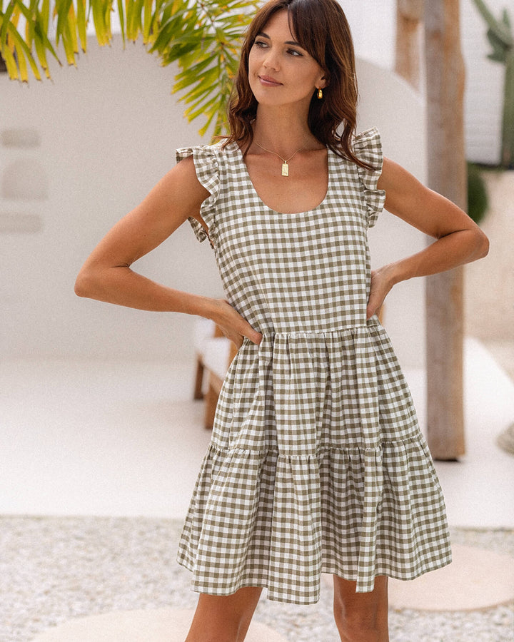 Lucy Dress - Olive Gingham