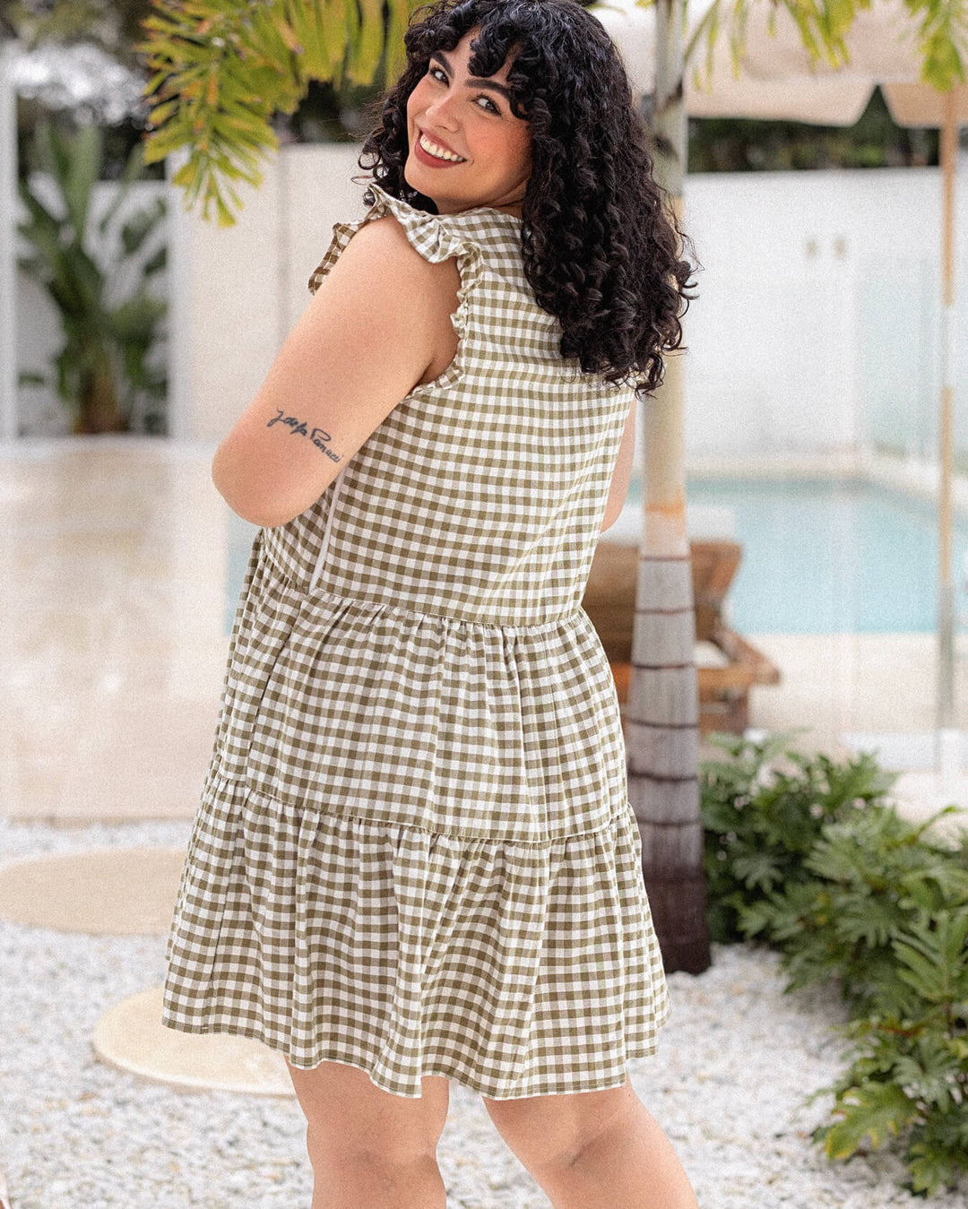 Lucy Dress - Olive Gingham