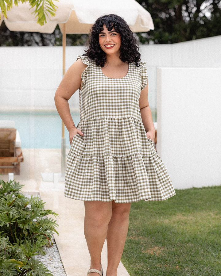 Lucy Dress - Olive Gingham