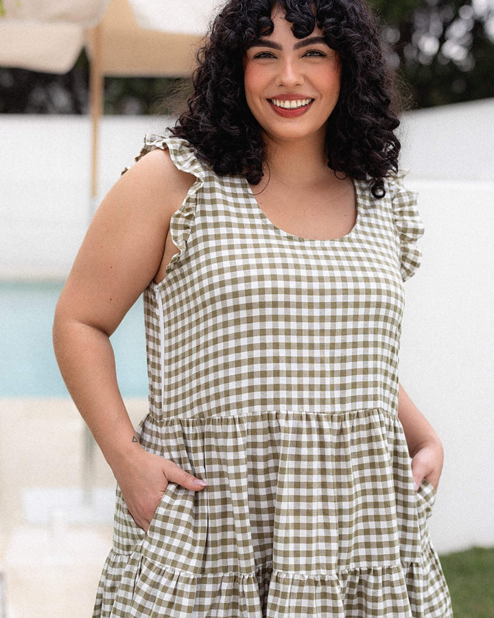 Lucy Dress - Olive Gingham