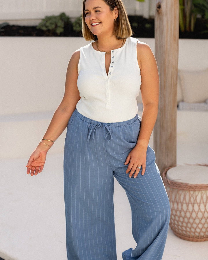 Drawstring Pants - Sky Pinstripe